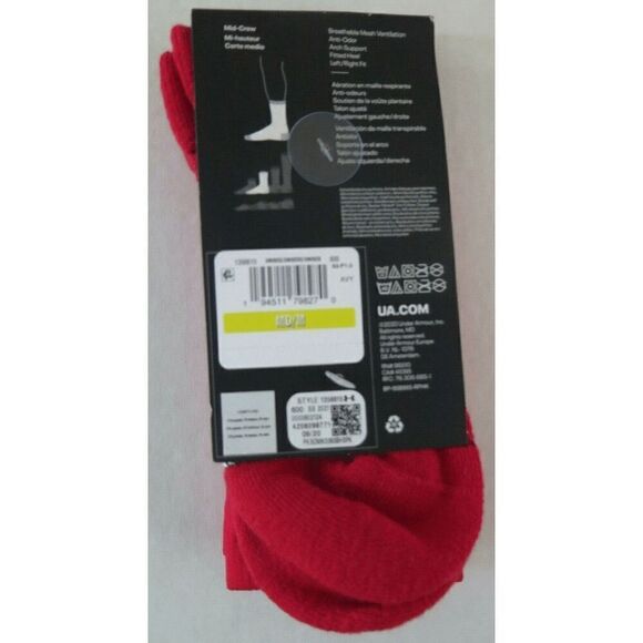 Under Armour 1356615 Men's Sz 4-8.5 Women's Sz 7-10.5 Red Mid Crew Mesh Socks - Picture 2 of 2